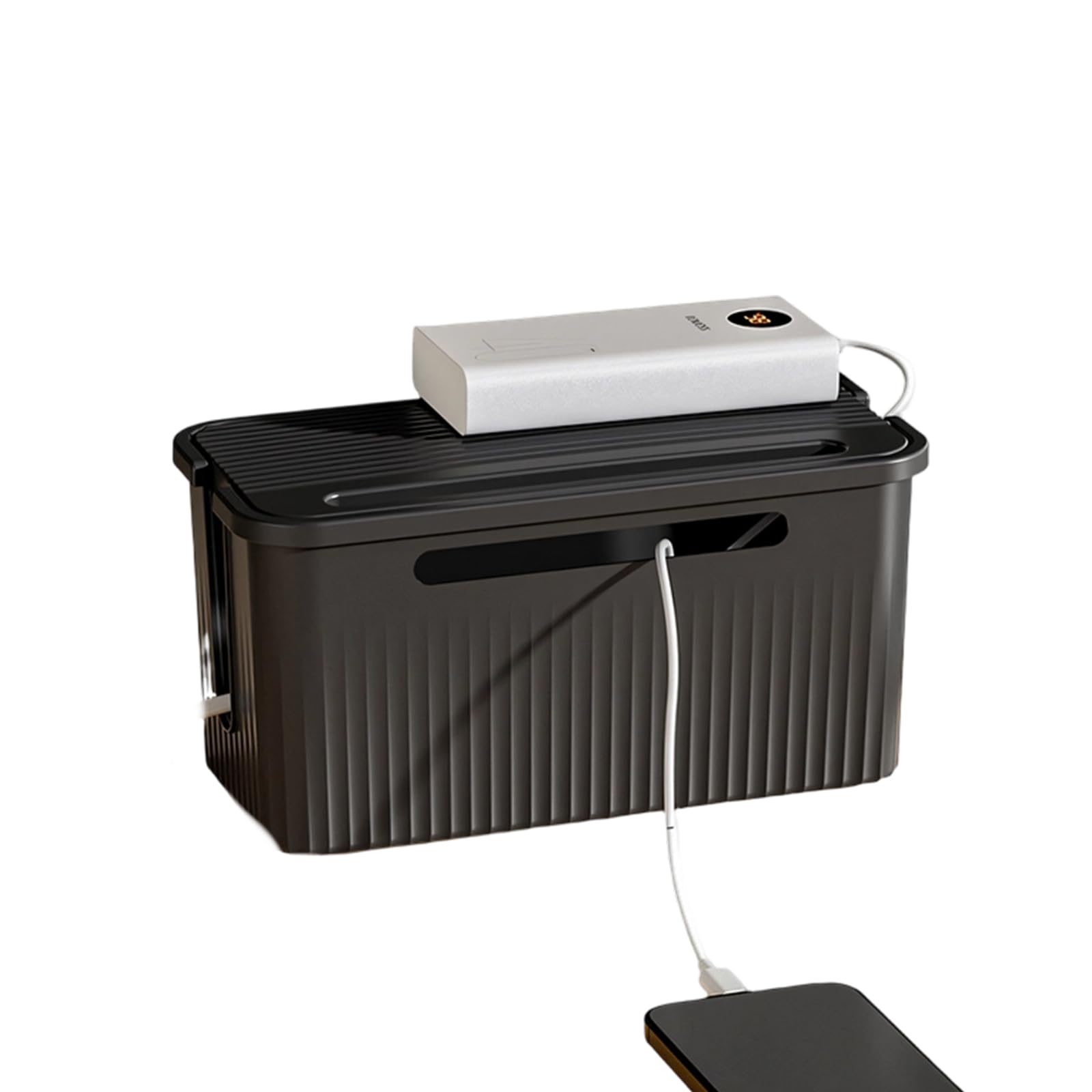 ZEPFJHE Stylish Cable Management Solution with Multiple Compartments for Efficient Storage of Power Strips and Cables Cable Storage with Lid
