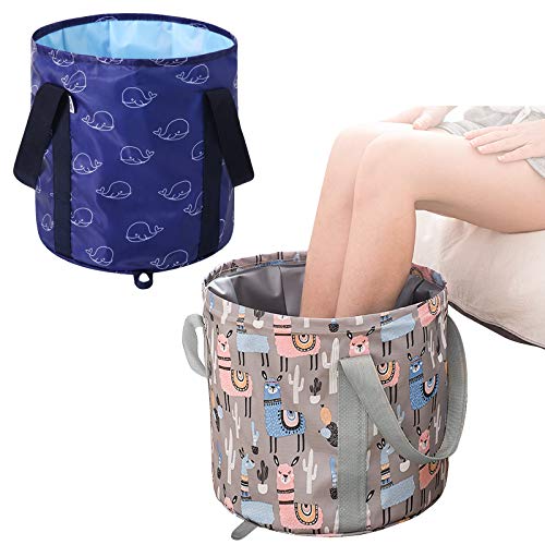 2 Pieces 25 L Collapsible Foot Basin Portable Travel Bucket Foot Bath Tub for Soaking Feet Home Pedicure Foot Spa Multifunctional Folding Water Bucket Camping, Picnic, Storage(Dark Blue, Gray)