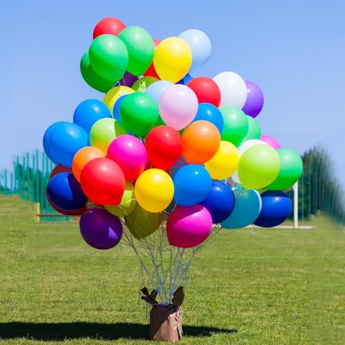 Image of Balloons Assorted Colors Rainbow Decorations 100 Pack 12 inch Round Bright Latex Colorful Balloons for Birthday Baby Shower Wedding Party Birthday Decorations Supplies Arch Garland