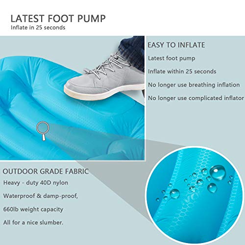 Almofada Invasor Ultraleve Inflável para Acampamento – Tapete com bomba de pé embutida, Colchão de a