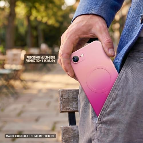 Image of amazon basics Gradient Mag-Safe Case for iPhone 16E | Soft Silicone Shockproof Cover with Camera Protection | Slim Lightweight Design | Smooth Touch & Durable - Light and Dark Pink