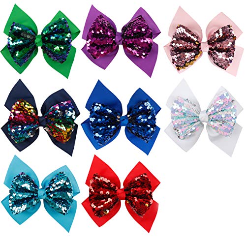 CN 5" Hair Bow Clip Sequin Hair Boutique Clips Accessories Set For Baby Girls Children Set Of 8