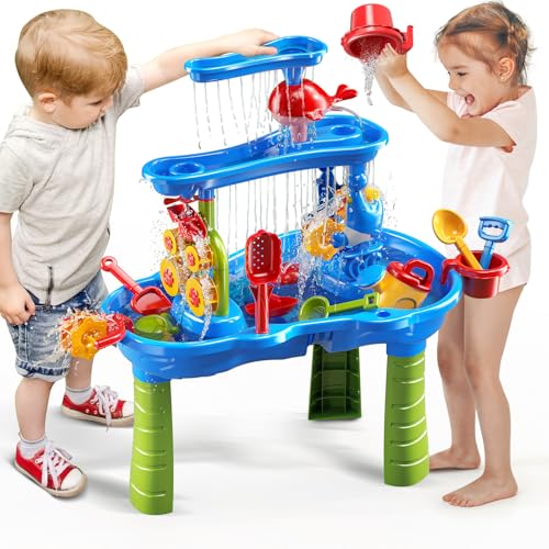 JUKUDAHU 3-Tier Sand and Water Table Toys for Kids Aged 3 4 5 6 7 8, Outdoor Activity Playset Sensory Play Table with Beach Toys Accessories Water Waterfall, Birthday Gifts for Toddlers 3-4 3-5 4-6 - Thumbnail 7