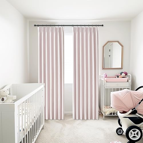 Image of Light Soft Pink Room Darkening Drapes 63 Inches Long 2 Panels Set for Kitchen, Modern Pinch Pleat Blackout Natural Linen Curtains Thermal Insulated with Back Tab Curtain 63 Inch Long Cafe Window Burg