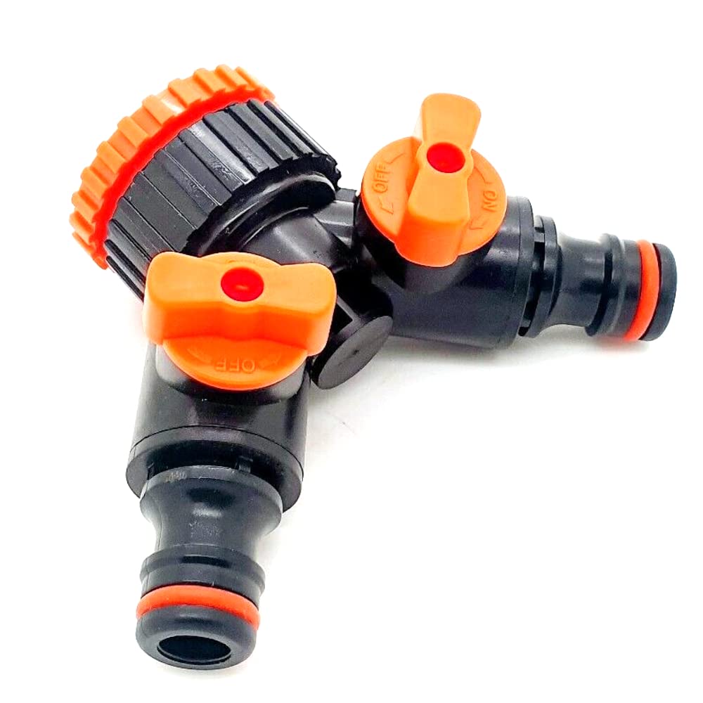SolaDirect 2 Way Garden Tap Connector, Garden Hose Tap Y Splitter Connector with Individual On/Off Valves