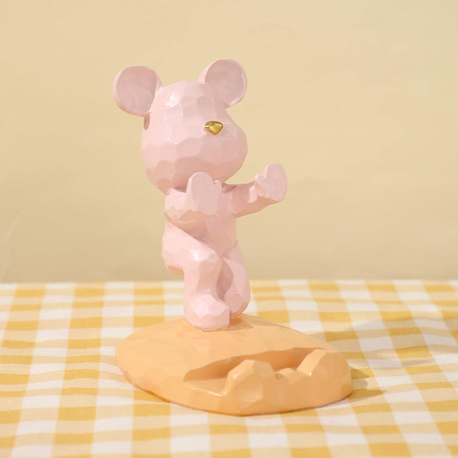 Cute 3D Bear Sculpture Mobile Phone Stand Statue Tablets Support for Table TV Shelf Bedroom (Push Palm Pink) image 2