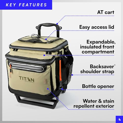 Image of Titan by Arctic Zone Deep Freeze Wheeled Cooler - 60 Can Rolling Cooler with Deep Freeze Insulation and Detachable All-Terrain Cart with Wheels - Moss Green