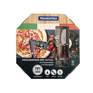 Tramontina 29899-320 Pizzabestek, 12-delig, voor 6 personen, roestvrij staal, vaatwasmachinebestendig, echt houten handvat