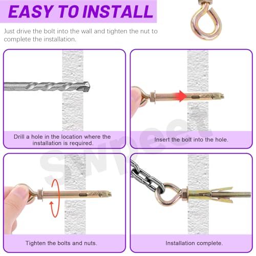 Image of Swpeet 8Pcs M12 Thread Wall Concrete Brick Expansion Screws Closed Anchor Hook, Expansion Eyebolt Screws Bolts, Heavy-Duty Expansion Bolts with Eye Ring, Sleeve Anchor, Expansion Hooks