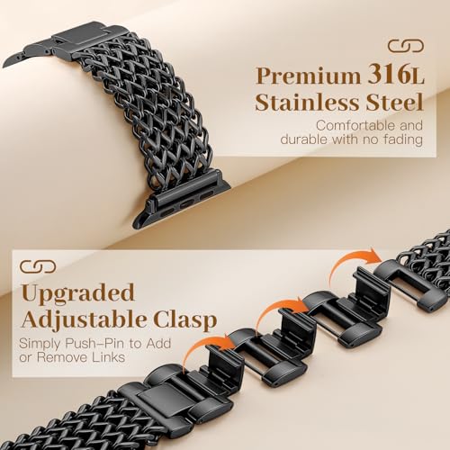 Image of Metal Band Compatible with Apple Watch Bands for Women 40mm 41mm 42mm 38mm 44mm 45mm 46mm 49mm, Dressy Stainless Steel Link Bracelet, Designer Strap for iWatch Series 11 /SE /10 /9 /8 /7 /6 /5 /4 /3 /2 /1 /Ultra