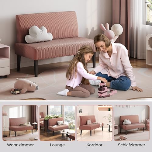 Yaheetech Küchensofa 2-sitzer Sitzbank Polstersofa aus Cordstoff Doppelsofa ohne Armlehnen Stoffsofa Loungesofa fürs Wohnzimmer/Eingangsbereich/Büro, Rosa