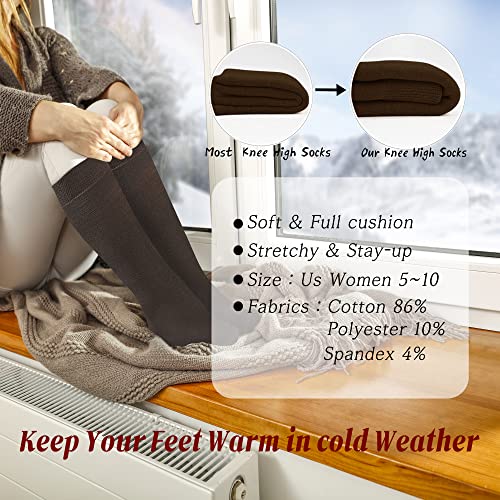 YEJIMONG Warm Thick Knee High Socks for Women, 4 Pairs Cotton Cushioned Long Socks for Running Hiking Skiing Gifts2
