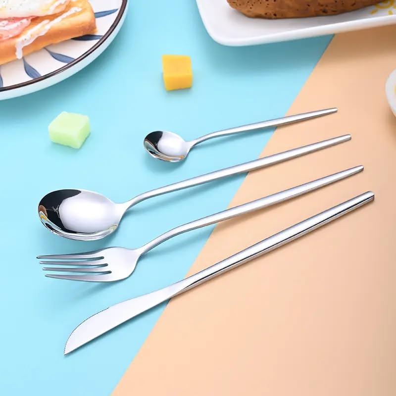 Image of Sterling Silver Silverware Set | Satin Finish French Style 48-Piece Stainless Steel Flatware Set with Giftable Box | Dishwasher Safe Tableware for Home, Restaurant & Corporate Gifting