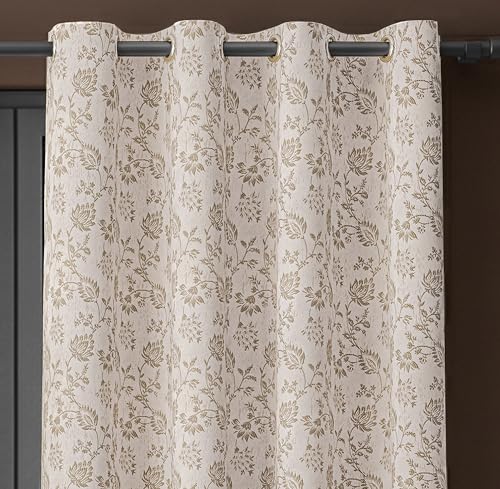 Image of Yellow Weaves 2 Pcs Jacquard Botanical Eyelet Long Door Curtain - Perfect for Home, Office, Bedroom, Living Room & Balcony - 9 Feet (Beige)