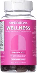 Gummy Cabelo e Pele Sabor Morango Vitaminas C, A, B6, B12, Biotina, Ácido Fólico e Niacinamida Simple Organic