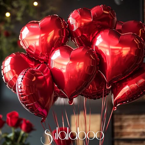 Image of 15Pcs Red Heart Balloons Helium 18 Inch Foil Balloons | Heart Shaped for Valentines Day Mother's Day Engagement Anniversary Birthday Bridal Wedding Party Decorations