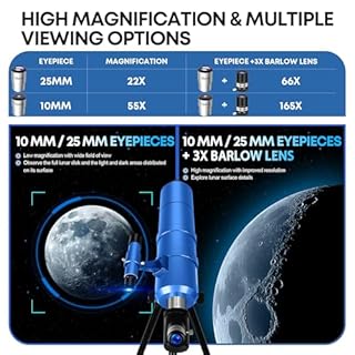 Dianfan Telescope for Kids & Adults, 90mm Aperture 550mm Astronomical Professional Telescope for Adults High Powered, Portable Travel Telescopes for Beginners with Tripod & Adapter, Bag, Folding Stool