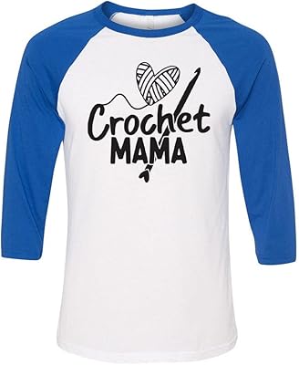 TeesAndTankYou Crochet Mama Three-Quarter Raglan Sleeve Baseball Shirt Unisex Small White/Royal