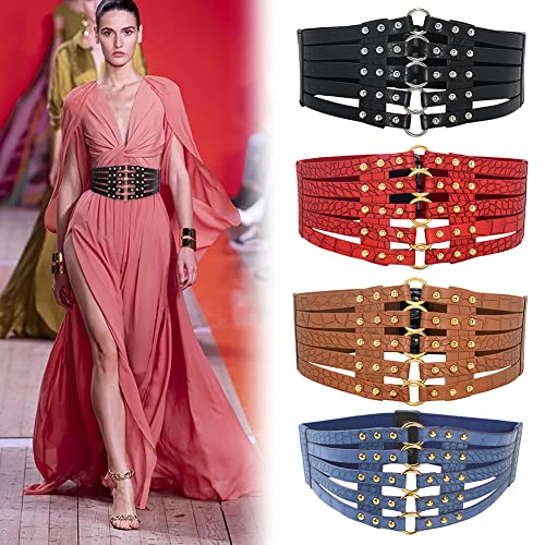 Women Waist Belt for Dress, Fashion PU Leather Wide Elastic Waist Belt Corset Belt Cinch Waist Belt for Costume Party2