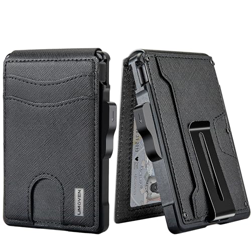 umoven Wallet for Men - with Money Clip Slim Leather Slots Credit Card Holder RFID Blocking Bifold Minimalist Wallet (Gravel Black)