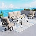 SUNSHINE VALLEY Patio Furniture Set, 4 Piece Modern Metal Outdoor Patio Furniture, 3 Seater Couch, 2 swivel Chairs, Coffee Table and 5.75" Extra Thick Cushion, Patio Conversation Set for Backyard Deck
