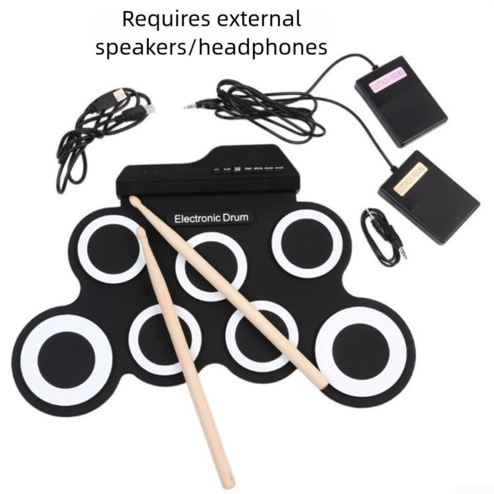 Set di batteria elettronica per bambini, portatile, arrotolabile, in PVC, silicone, silenzioso, kit per esercizi con pedali, bacchette regalo (verde)