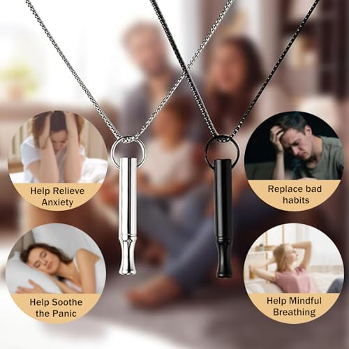 Image of LAMKHOO 2 Pcs Breathing Necklace to Quit Smoking and Vaping - Refillable Essential Oil Diffuser, Fidget Necklace for Anxiety Relief, Smokeless Inhaler with 8 Cotton Pods
