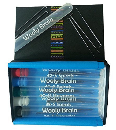 Wooly Brain Needle Felting Needle Set - 5 Each of 5 Types: 36-Triangle, 38-Spiral, 40-Reverse, 40-Spiral, and 42-Spiral