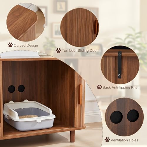 Image of 59 inch Wooden Hidden Double Cat Litter Box Enclosure Furniture