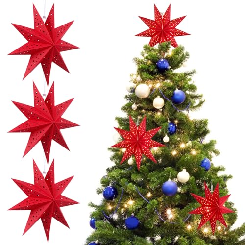 Image of LIOOBO Christmas Paper Star Lanterns Lampshades 3pcs 9-point Origami Hanging Star Light Lampshade
