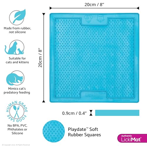 Image of LickiMat Classic Soother, Cat Slow Feeder Lick Mat, Boredom anxiety reducer; perfect for food, treats, yogurt, or peanut butter. Fun Alternative to a Slow Feed Cat Bowl or Dish, Turquoise