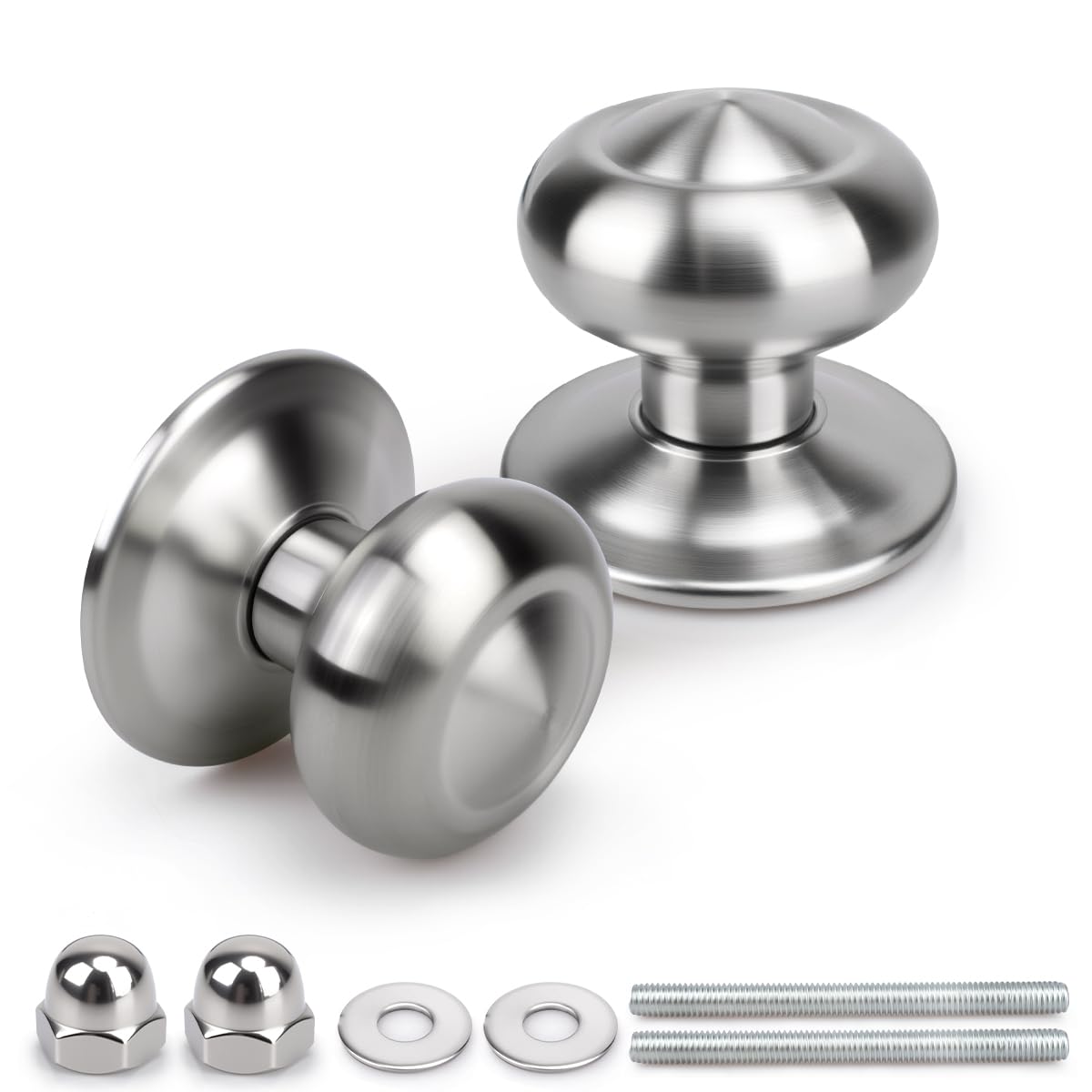 GANZTECH 70mm 2 Piece Nickel Spanish Style Aerospace Grade Stainless Steel Spherical Round Door Handles. Suitable for All Indoor and Outdoor Doors.