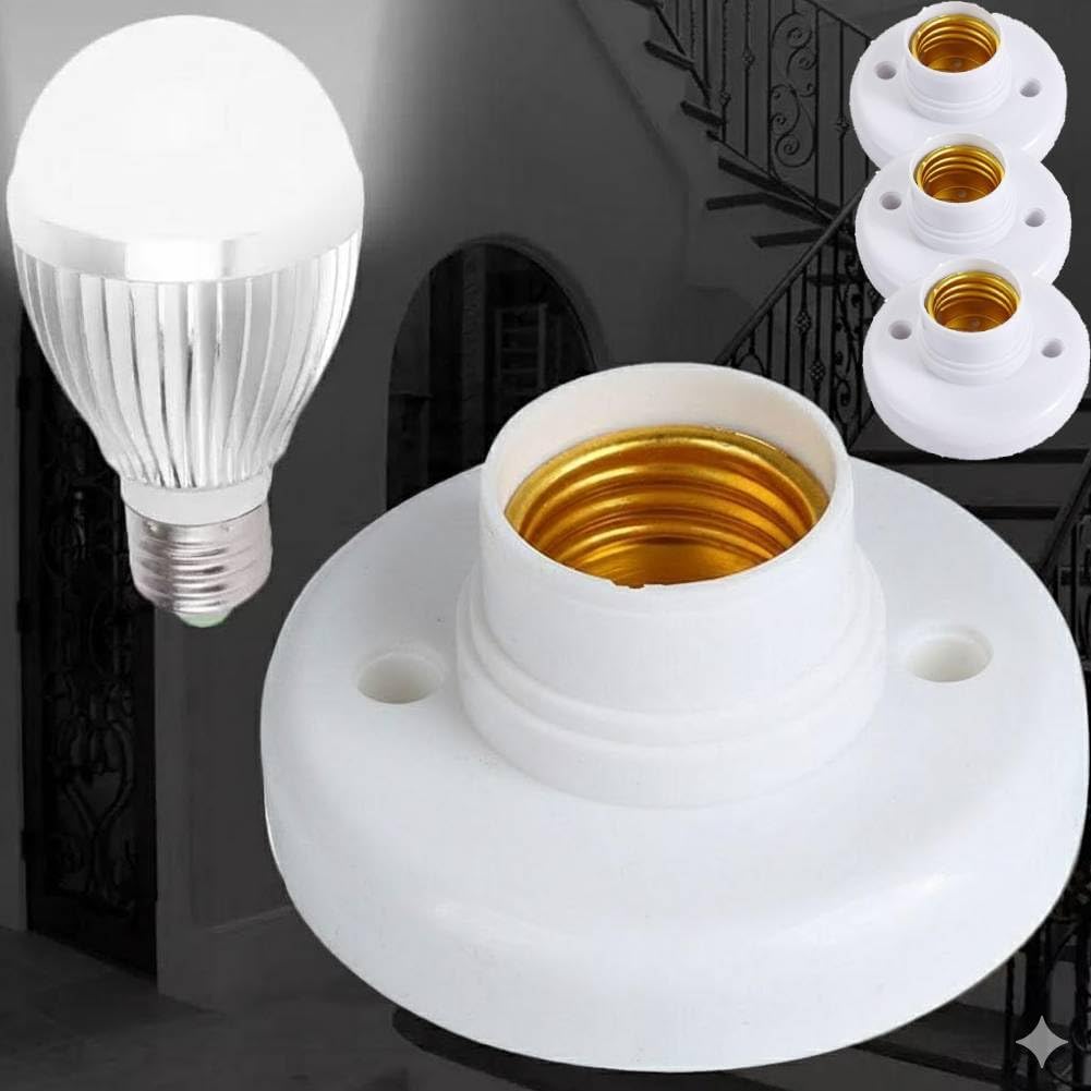 4Pcs E27 Socket Base, Light Sockets Screws Clamp Design, Practical Light Bulb Lamp Holder, White Round Compact and Simple Look Design, Plastic LED Lamp Screw Base Lam p Socket Adapter