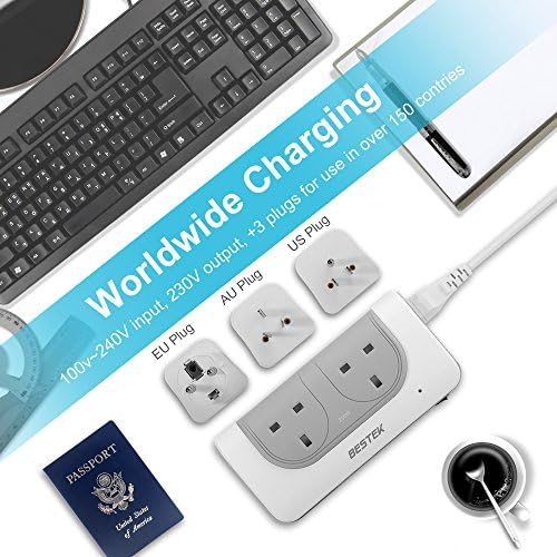 BESTEK UK to USA Travel Power Adaptor, 200W Step Up Transformer 110v to 240v Voltage Converter with 4 USB Ports, Grey