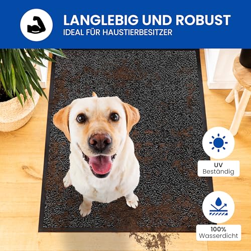 Gentle North Hochwertige Fußmatte grau-schwarz 60x90 groß für Innen & Außen - Schmutzfangmatte rutschfest, waschbar & wetterfest - Fussmatte für Eingangsbereich & Aussenbereich - Läufer Flur dünn