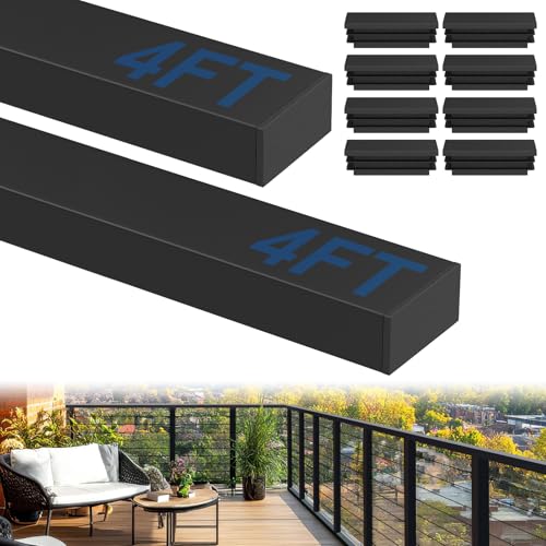 Image of 2Pack 4' Rectangular Cable Railing Handrails, Black Stainless Steel Handrail with Nylon End Caps for Stair Cable Railing System, 4FT Flat Top Cuttable Deck Cable Rail Post Handrail, RG01-H