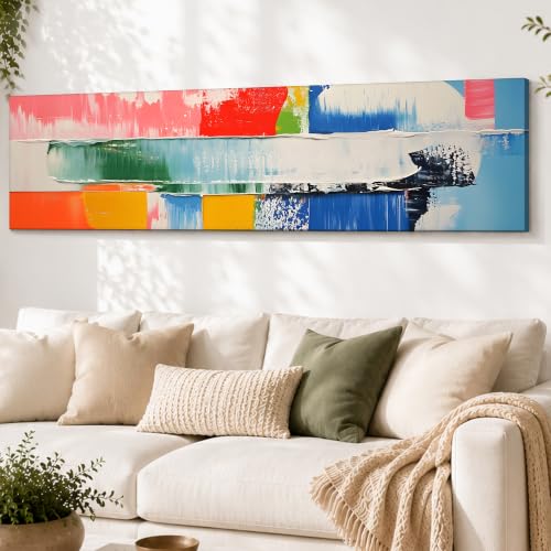 Image of Large Stretched Canvas Painting, Panel Wall Painting Creative Abstract Colors Canvas Luxury Paintings for Home Decoration, Living room, Bedroom and Office Decor (Pink, 12x46 Inch)