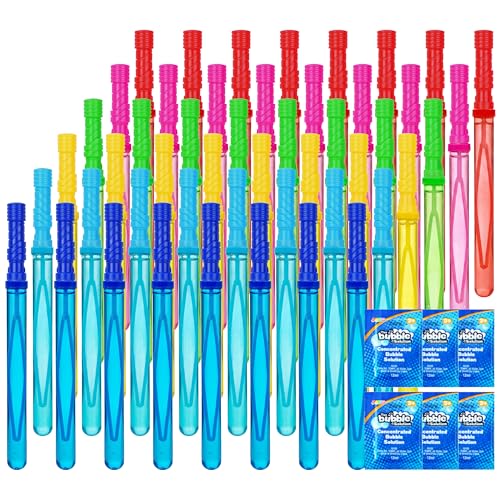 JOYIN 48 PCS 14.6’’ Big Bubble Wands for Kids, Bubble Wand with Refill Solution for Summer Toy Party Favor, Outdoors Toy Activity, Easter Basket Stuffers, Birthday Gift