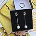 Fashion Designer Inspired Faux Pearl Lucky Number Long Charm Dangle Drop Earrings Studs for Women (Silver)