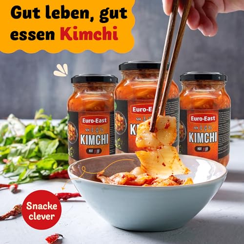Euro-East Kimchi, Koreanisch Vegan und Glutenfrei eingelegter Chinakohl im koreanischen Stil, leicht Schärfe für europäischen Geschmack, Groß 1er pack (1x3000g)