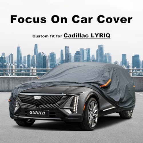 Image of GUNHYI Premium Car Cover Custom Fit Cadillac Lyriq, 16 Layers Heavy Duty Car Cover Waterproof All Weather with Zipper Door for Sun Rain Snow Dust Uv Protection