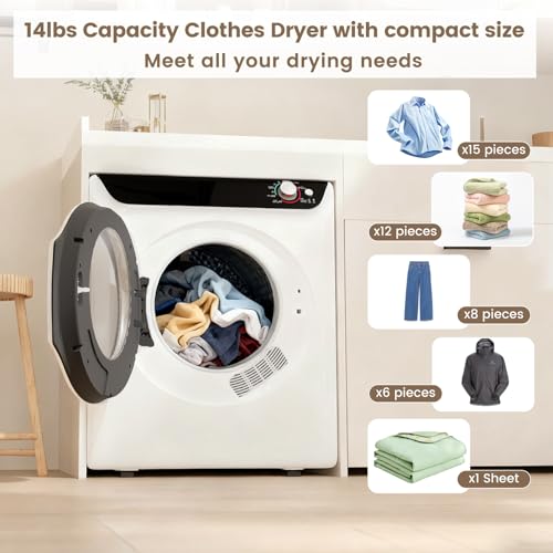 Image of VCJ 2.6 cu.ft Portable Dryer, 1400W Electric Clothes Dryer with 5 Drying Modes & Stainless Steel Tub, Front Load Compact Dryer for Home, Apartment, Dorms