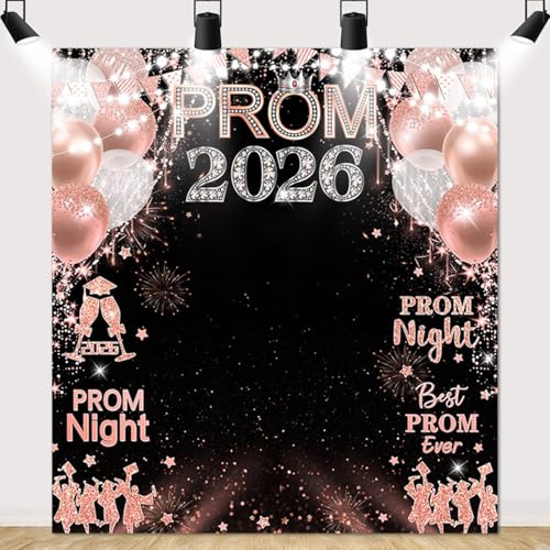 MEHOFOND Rose Gold Prom 2026 Backdrop for Photoshoot Pink Graduation Congrats Grad Background Banner for Prom Party Decor Favors Supplies