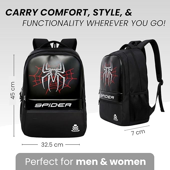 Image of School bag for boys backpack Laptop Backpack Men & Women | For School, Office & Travel Daily Use Stylish Boys Girls Spider Bag | 5 Pockets 2 Hidden Pocket Black -37X4X52