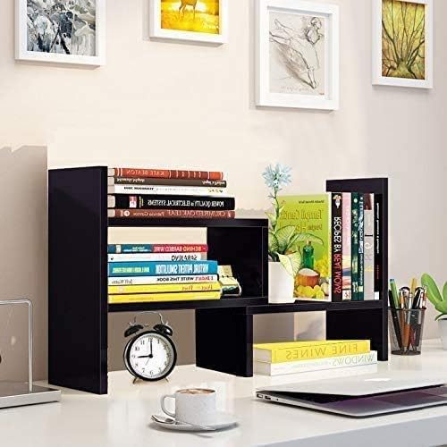 Étagère Bureau Bois Extensible - Rangement Modulable Pour Maison/Bureau/École - Noir - Gain De Place
