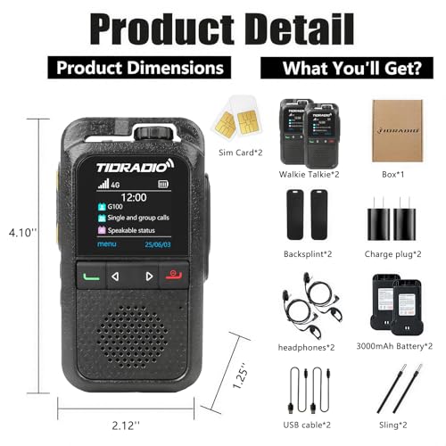 Image of TIDRADIO TD-G100 Rapid Unlimited Range 4G LTE PoC Walkie Talkies Long Range with SIM Cards, Nationwide 5000 Miles Two Way Radios, Global PTT for Family, Logistics, Truck Fleet,Construction site,1 Pack