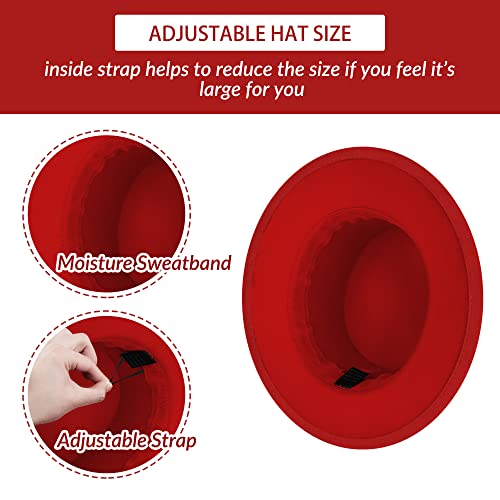Image of Classic Fedora Hat Flat Top Hat Felt Pork Pie Hat Wide Brim Church Derby Cap for Women and Men