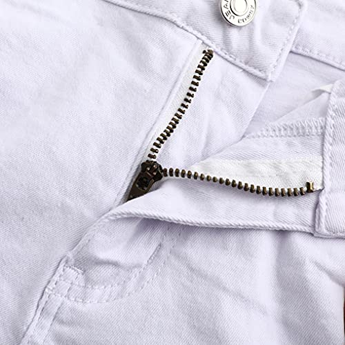 Image of THUNDER STAR Women Mid Rise Ripped Stretchy Jeans Shorts Frayed Raw Hem Casual Denim Shorts