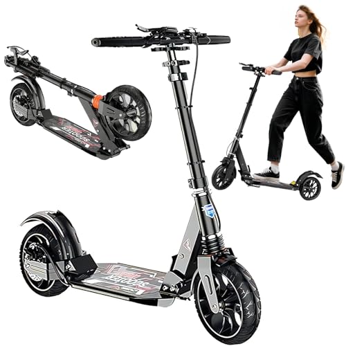 CXYTX Cityroller Scooter (200×50mm) PU Big Wheel, Doppelte Stoßdämpfer, ABEC-9 Kugellager, City-Roller Scooter klappbar und Höhenverstellbar, Roller Kickscooter für Erwachsene und Kinder,Schwarz