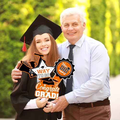 Image of 24Pcs Graduation Party Decorations Class of 2026, Graduation Centerpieces for Tables, 2026 Congrats Grad Party Centerpiece Stick Table Toppers for Graduation Party Supplies (Orange,Black)